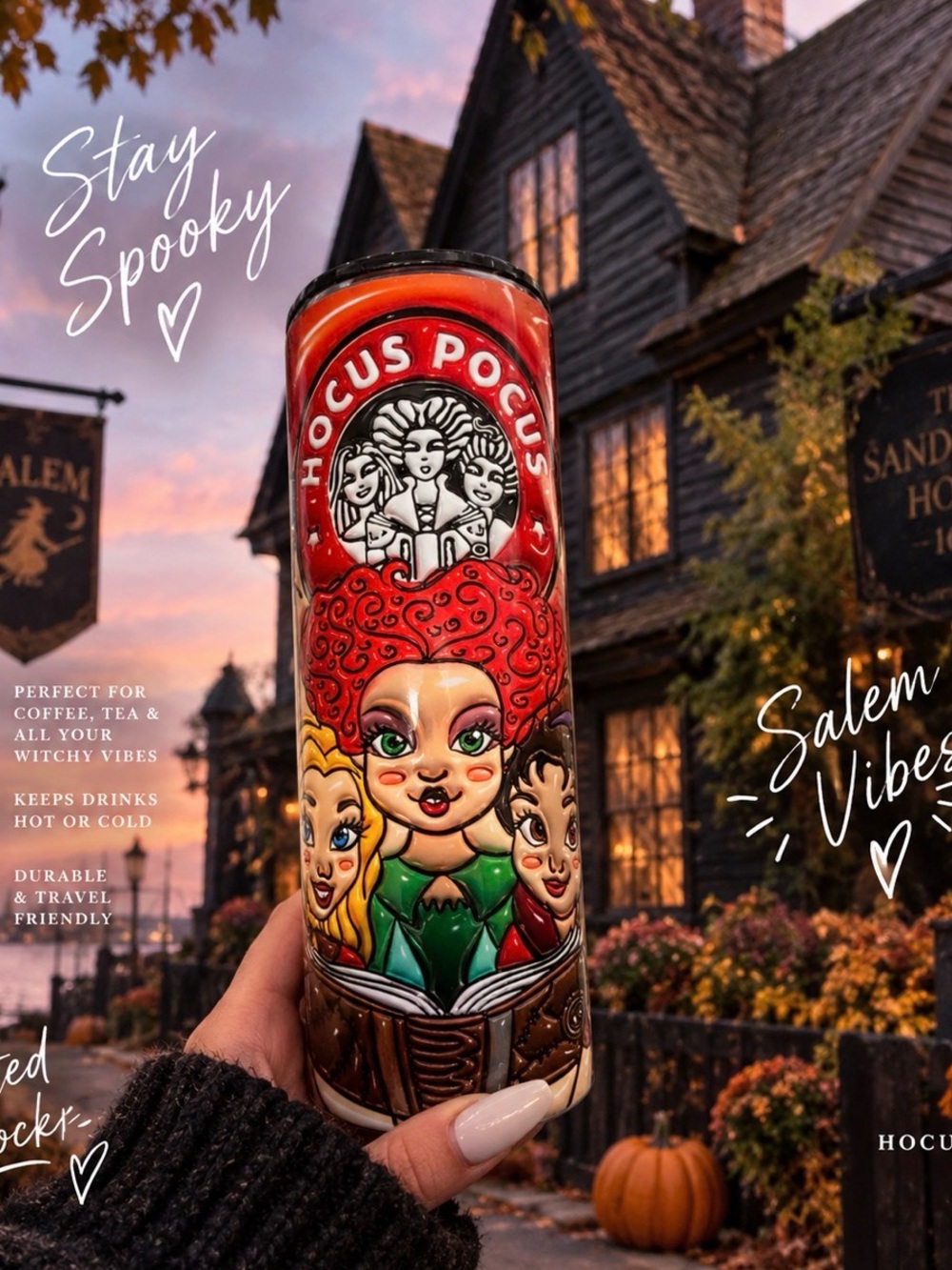 Hocus Pocus Halloween Witch Travel Tumbler 20 oz